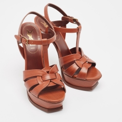 Pre Owned Yves Saint Laurent Brown Leather Tribute Sandals Size 36