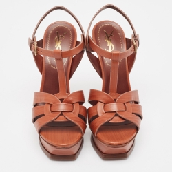 Pre Owned Yves Saint Laurent Brown Leather Tribute Sandals Size 36