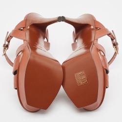 Pre Owned Yves Saint Laurent Brown Leather Tribute Sandals Size 36
