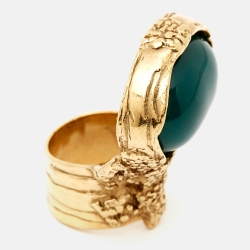 Pre Owned Yves Saint Laurent Arty Green Cabochon  Gold Tone Ring Size 53