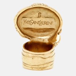 Pre Owned Yves Saint Laurent Arty Green Cabochon  Gold Tone Ring Size 53
