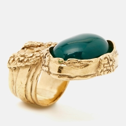 Pre Owned Yves Saint Laurent Arty Green Cabochon  Gold Tone Ring Size 53