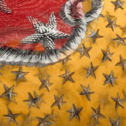 Pre Owned Yves Saint Laurent Paris Multicolor Starfish Print Cotton and Silk Square Scarf