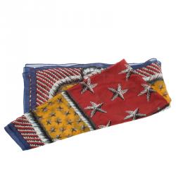 Pre Owned Yves Saint Laurent Paris Multicolor Starfish Print Cotton and Silk Square Scarf