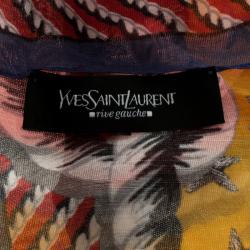 Pre Owned Yves Saint Laurent Paris Multicolor Starfish Print Cotton and Silk Square Scarf