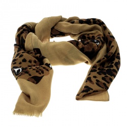 Pre Owned Yves Saint Laurent Paris Vintage Brown Cheetah Figure Print Shawl