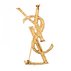 Yves Saint Laurent Gold YSL Logo Plate Necklace Ladies Accessories