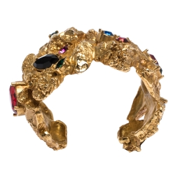 Pre Owned Yves Saint Laurent Vintage Yellow Gold Tone Crystal Studded Open Cuff Bracelet