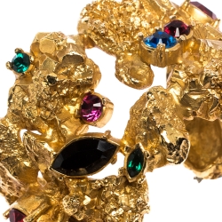 Pre Owned Yves Saint Laurent Vintage Yellow Gold Tone Crystal Studded Open Cuff Bracelet