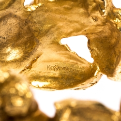 Pre Owned Yves Saint Laurent Vintage Yellow Gold Tone Crystal Studded Open Cuff Bracelet