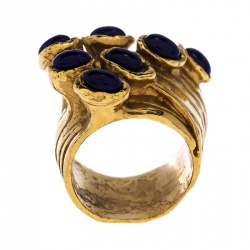Yves Saint Laurent Arty Dots Blue Cabochon Gold Tone Ring Size 52