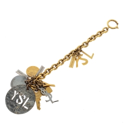 Yves Saint Laurent Rive Gauche Multi-charm Two Tone Chain Link Bracelet
