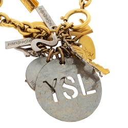 Yves Saint Laurent Rive Gauche Multi-charm Two Tone Chain Link Bracelet