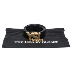 Pre Owned Saint Laurent Paris Black Leather YSL Logo Buckle Belt 95CM