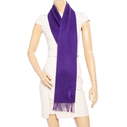 Pre Owned Yves Saint Laurent Purple Fringed Wool Scarf