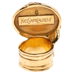 Yves Saint Laurent White & Pink Inlay Gold Tone Arty Ring Size EU 52