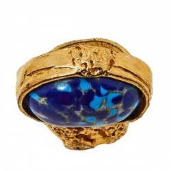 Pre Owned Yves Saint Laurent Blue Glass Cabochon Arty Ring Size EU 57