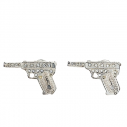 Pre Owned Yves Saint Laurent Vintage Silver Tone Crystal Pair of Gun Brooches