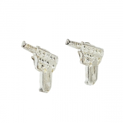 Pre Owned Yves Saint Laurent Vintage Silver Tone Crystal Pair of Gun Brooches