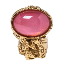 Yves Saint Laurent Pink Glass Cabochon Arty Ring Size 8 Yves