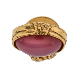 Pre Owned Yves Saint Laurent Pink Glass Cabochon Arty Ring Size 8