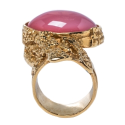 Pre Owned Yves Saint Laurent Pink Glass Cabochon Arty Ring Size 8