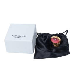 Pre Owned Yves Saint Laurent Pink Glass Cabochon Arty Ring Size 8