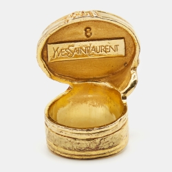 Pre Owned Yves Saint Laurent Arty Glass Cabochon Gold Tone Ring Size 60