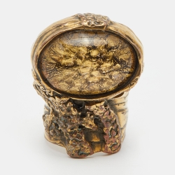 Pre Owned Yves Saint Laurent Yellow Arty Glass Cabochon Gold Tone Ring Size 57