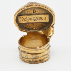 Pre Owned Yves Saint Laurent Yellow Arty Glass Cabochon Gold Tone Ring Size 57