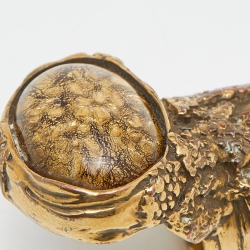 Pre Owned Yves Saint Laurent Yellow Arty Glass Cabochon Gold Tone Ring Size 57