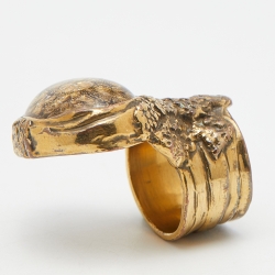 Pre Owned Yves Saint Laurent Yellow Arty Glass Cabochon Gold Tone Ring Size 57