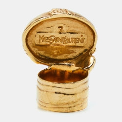 Pre Owned Yves Saint Laurent Arty Glass Cabochon Gold Tone Ring Size 55