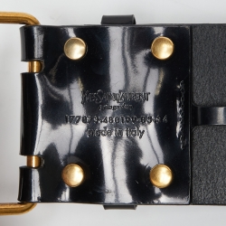 Pre Owned Yves Saint Laurent Black Perforated Patent Leather Wide Buckle Belt 85CM