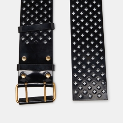 Pre Owned Yves Saint Laurent Black Perforated Patent Leather Wide Buckle Belt 85CM