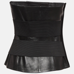 Pre Owned Yves Saint Laurent Vintage Black Leather Tube Top M