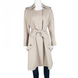 Pre Owned Yves Saint Laurent Beige Wool Belted Trench Coat L