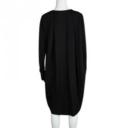 مملوكة مسبقًا فستان إيف سان لوران هايفر '09 تريكو أسود بطيات وربطة عنق أكمام طويلة L