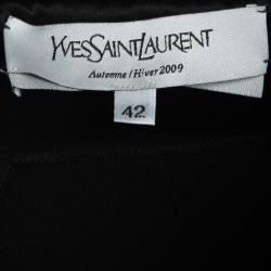 مملوكة مسبقًا فستان إيف سان لوران هايفر '09 تريكو أسود بطيات وربطة عنق أكمام طويلة L