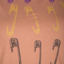 Pre Owned Yves Saint Laurent Paris Brown Safety Pin Printed Sleeveless T-Shirt Dress S