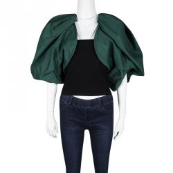 Yves Saint Laurent Paris Dark Green Front Open Ruffled Bolero Jacket S