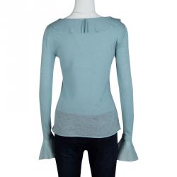 Pre Owned Yves Saint Laurent Powder Blue Wool Ruffle Trim Long Sleeve Sweater S