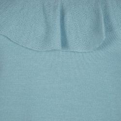 Pre Owned Yves Saint Laurent Powder Blue Wool Ruffle Trim Long Sleeve Sweater S