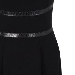 Pre Owned Yves Saint Laurent Black Rib Knit Faux Leather Trim Sleeveless Wool Dress S