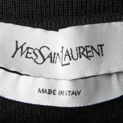 Pre Owned Yves Saint Laurent Black Rib Knit Faux Leather Trim Sleeveless Wool Dress S