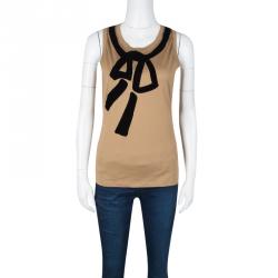 Pre Owned Yves Saint Laurent Paris Brown Flock Print Detail Sleeveless Top M