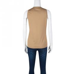 Pre Owned Yves Saint Laurent Paris Brown Flock Print Detail Sleeveless Top M