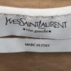 Pre Owned Yves Saint Laurent Paris Brown Flock Print Detail Sleeveless Top M