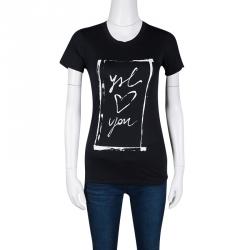 Pre Owned Yves Saint Laurent Paris Black Printed Crew Neck T-Shirt S