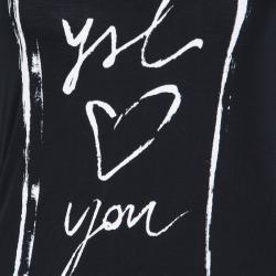 Pre Owned Yves Saint Laurent Paris Black Printed Crew Neck T-Shirt S